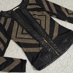 Carmin Women’s Black Faux Leather Jacket(size S) Gold Stud & Zipper *JACKET ONLY